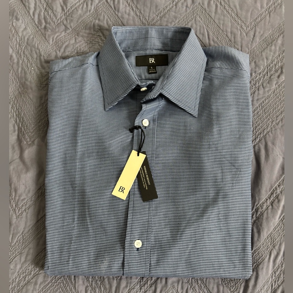 Banana Republic Men's Navy Checkered Dress Shirt